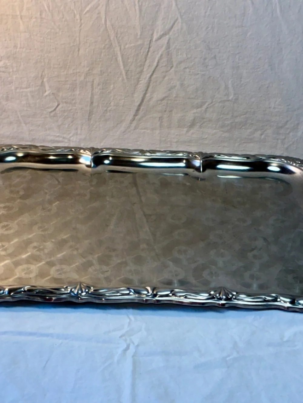 Vintage Stainless Steel Serving Tray Enbossed engine turned Swirl Pattern